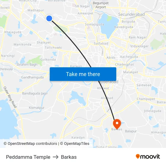 Peddamma Temple to Barkas map