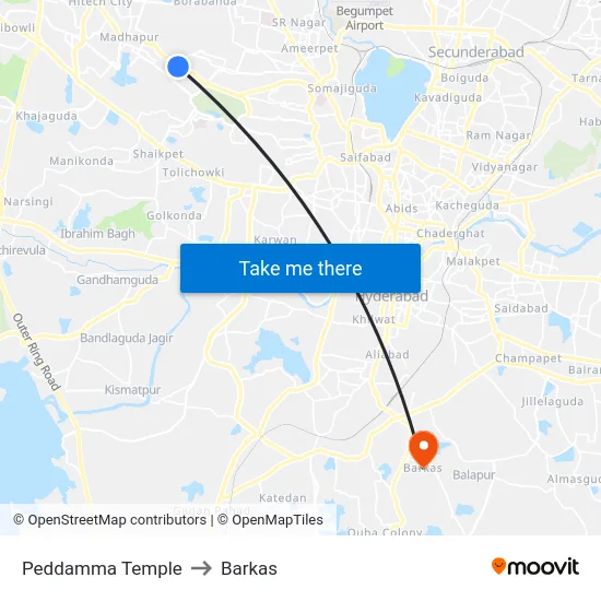 Peddamma Temple to Barkas map