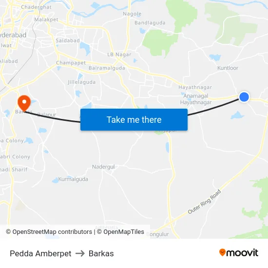 Pedda Amberpet to Barkas map