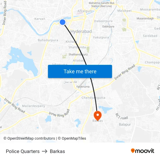 Police Quarters to Barkas map