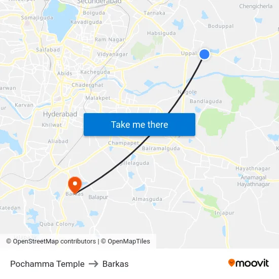 Pochamma Temple to Barkas map