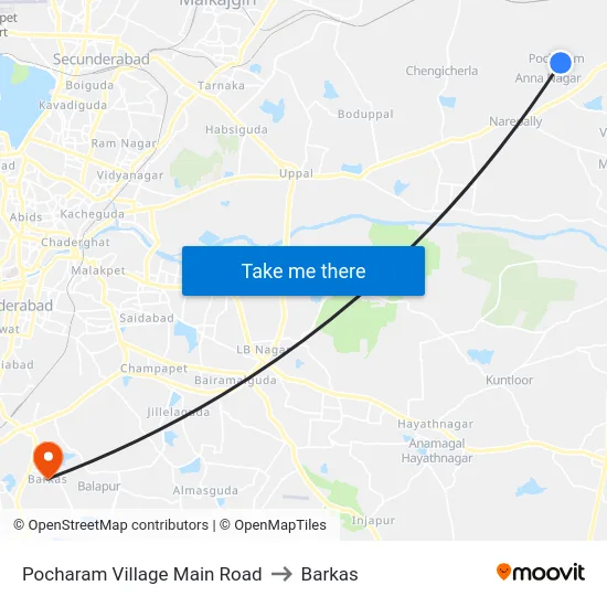 Pocharam Village Main Road to Barkas map