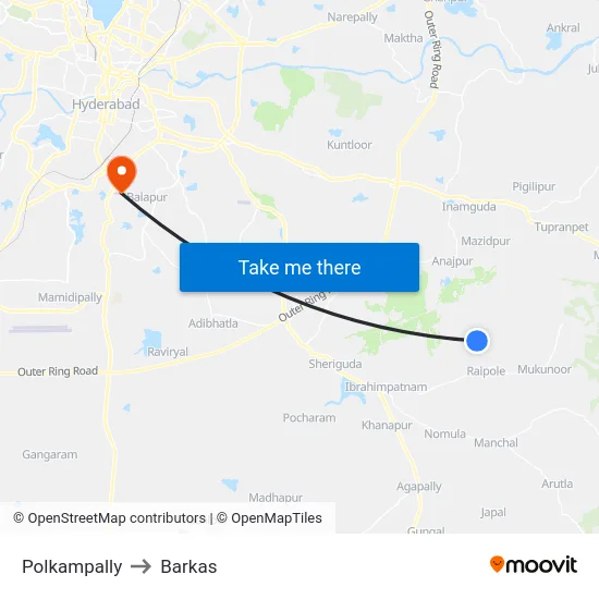 Polkampally to Barkas map