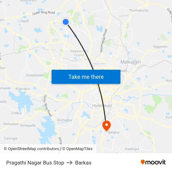 Pragathi Nagar Bus Stop to Barkas map