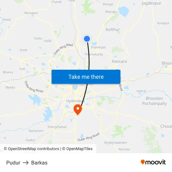 Pudur to Barkas map