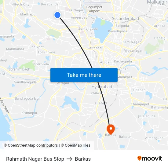 Rahmath Nagar Bus Stop to Barkas map