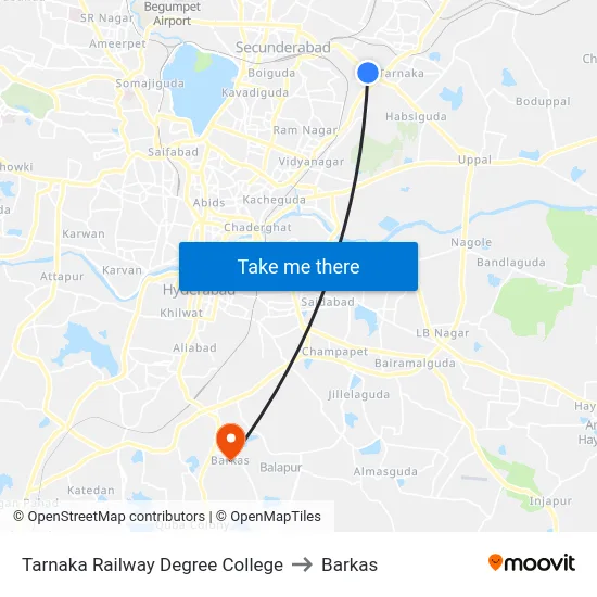 Tarnaka Railway Degree College to Barkas map