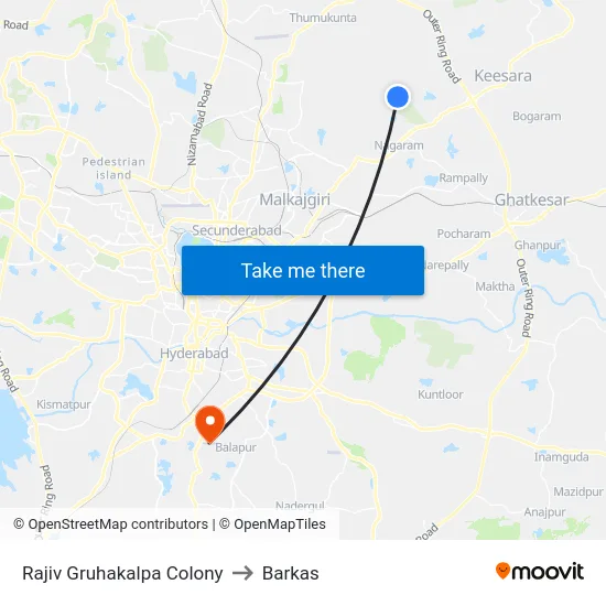 Rajiv Gruhakalpa Colony to Barkas map