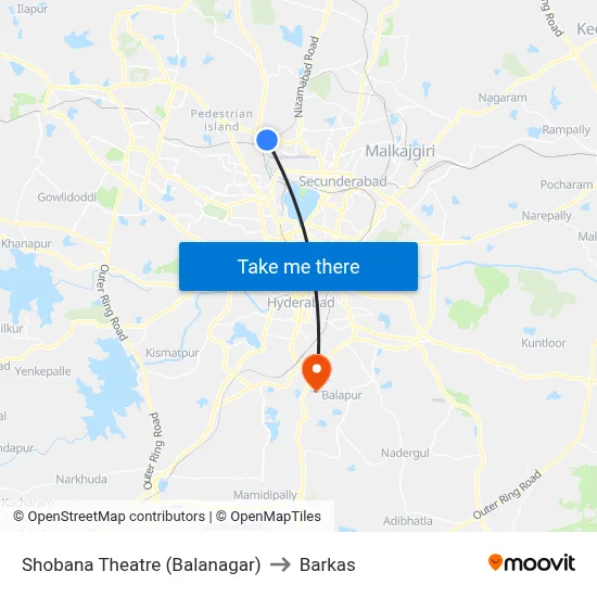 Shobana Theatre (Balanagar) to Barkas map