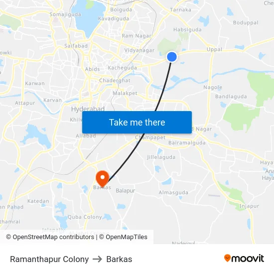 Ramanthapur Colony to Barkas map