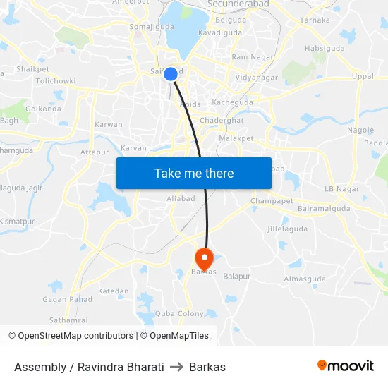 Assembly / Ravindra Bharati to Barkas map