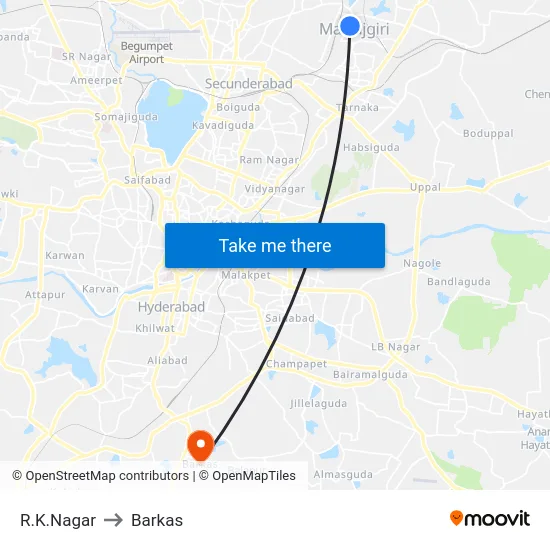 R.K.Nagar to Barkas map