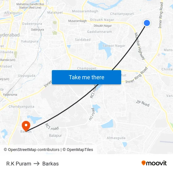 R.K Puram to Barkas map