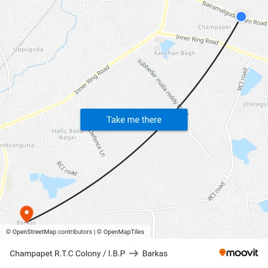 Champapet R.T.C Colony / I.B.P to Barkas map