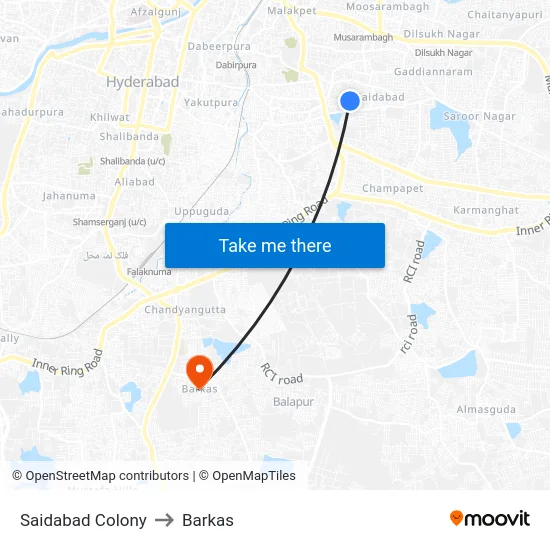 Saidabad Colony to Barkas map