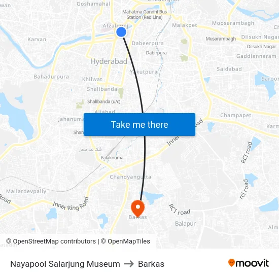 Nayapool Salarjung Museum to Barkas map