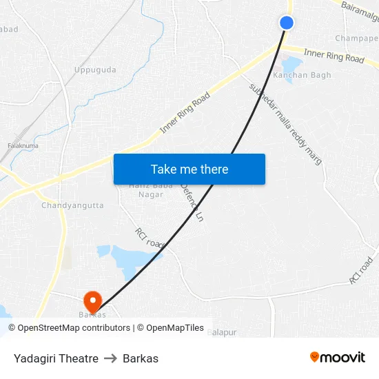 Yadagiri Theatre to Barkas map