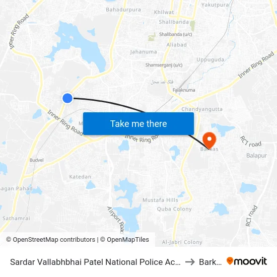Sardar Vallabhbhai Patel National Police Academy to Barkas map