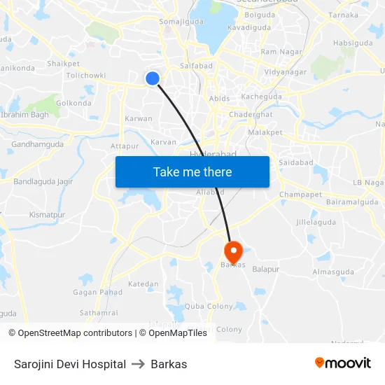 Sarojini Devi Hospital to Barkas map