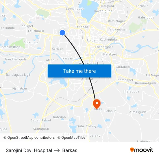 Sarojini Devi Hospital to Barkas map