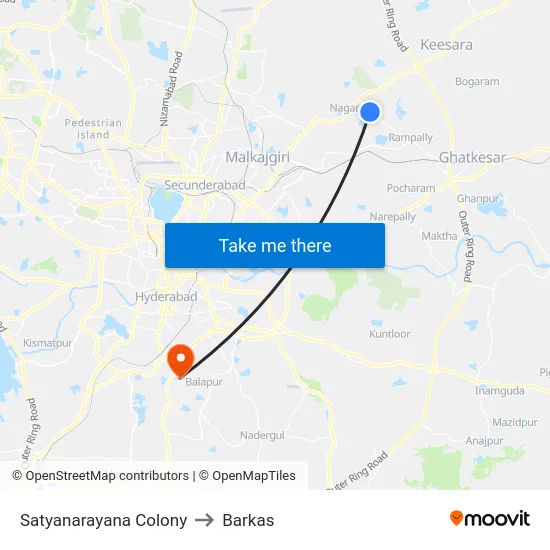 Satyanarayana Colony to Barkas map