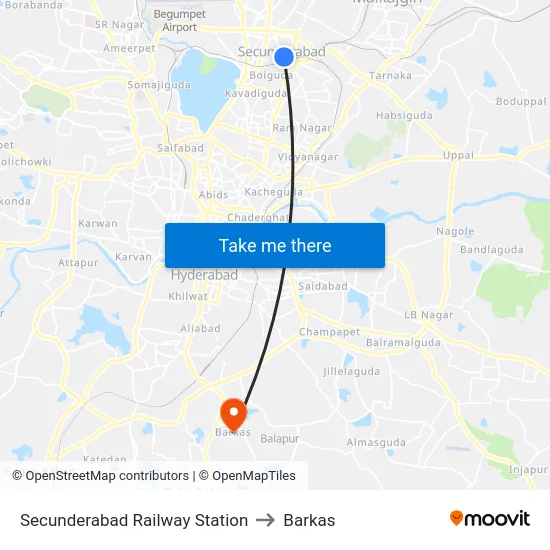 Secunderabad Railway Station to Barkas map