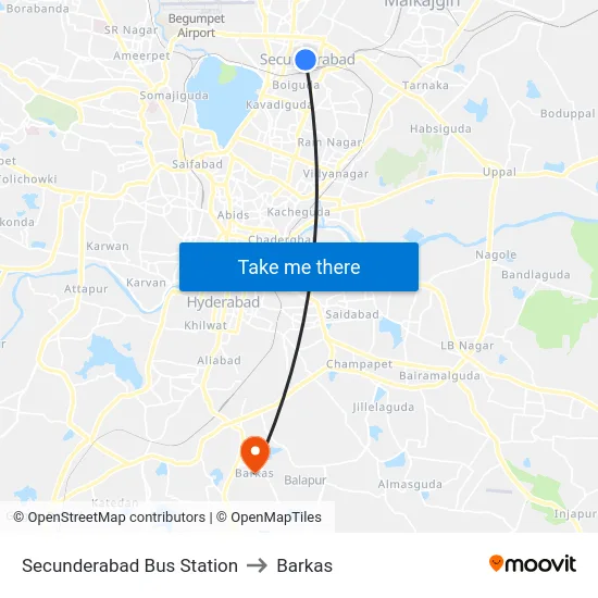 Secunderabad Bus Station to Barkas map