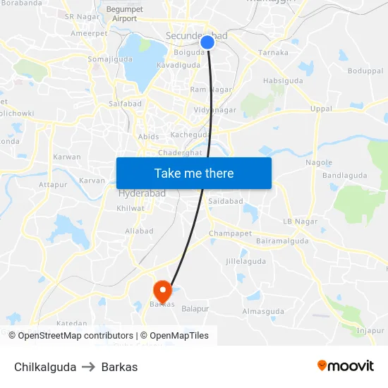 Chilkalguda to Barkas map