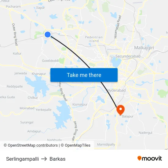 Serlingampalli to Barkas map