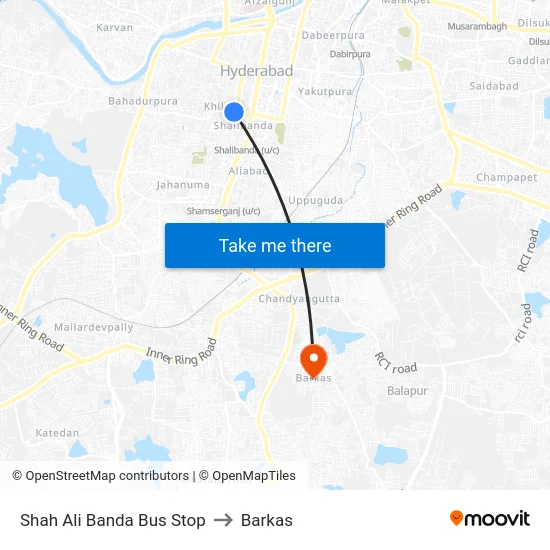 Shah Ali Banda Bus Stop to Barkas map