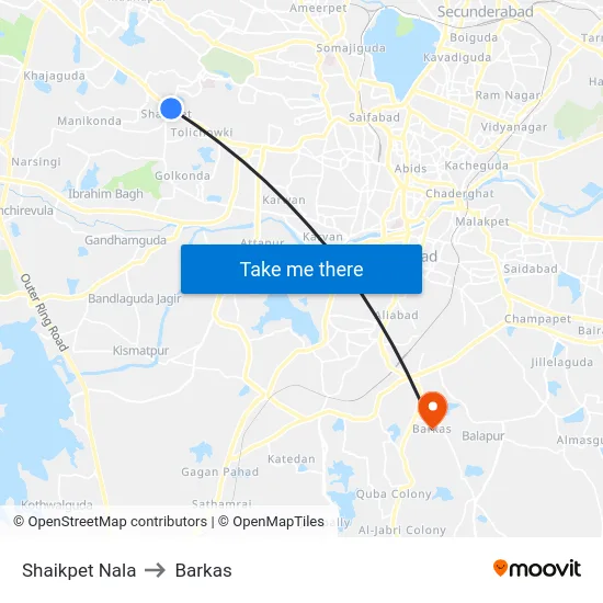 Shaikpet Nala to Barkas map