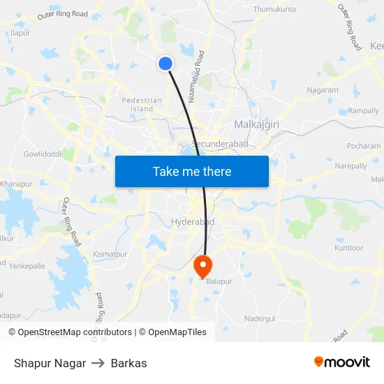Shapur Nagar to Barkas map