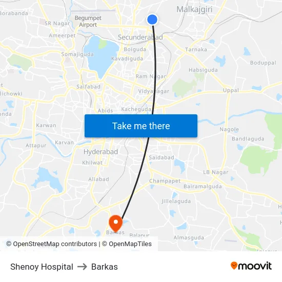 Shenoy Hospital to Barkas map