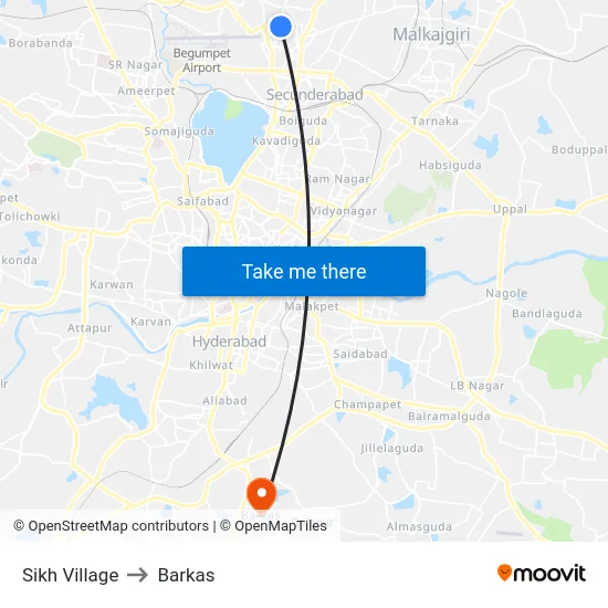 Sikh Village to Barkas map