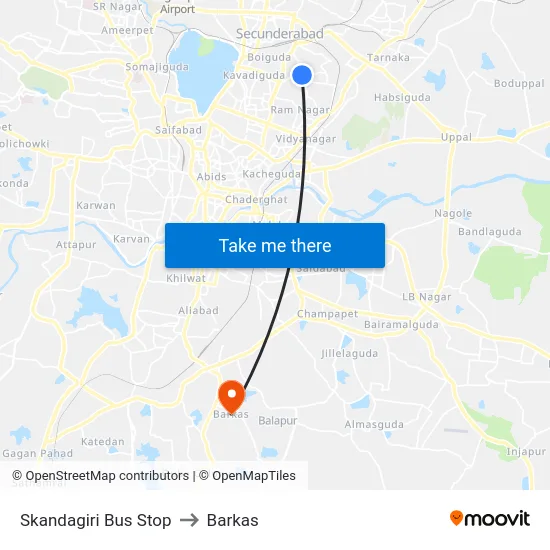 Skandagiri Bus Stop to Barkas map
