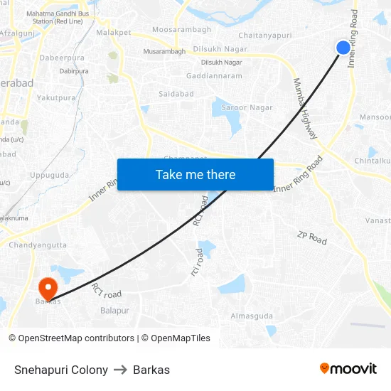 Snehapuri Colony to Barkas map