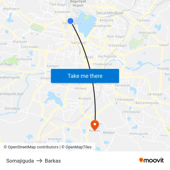 Somajiguda to Barkas map