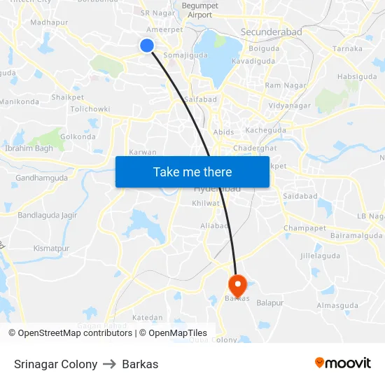 Srinagar Colony to Barkas map
