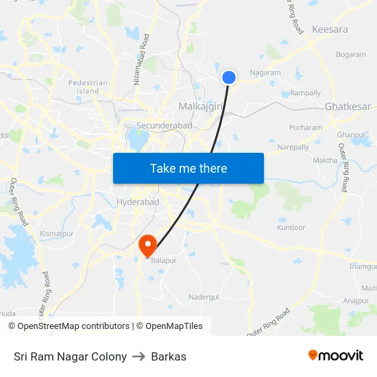 Sri Ram Nagar Colony to Barkas map