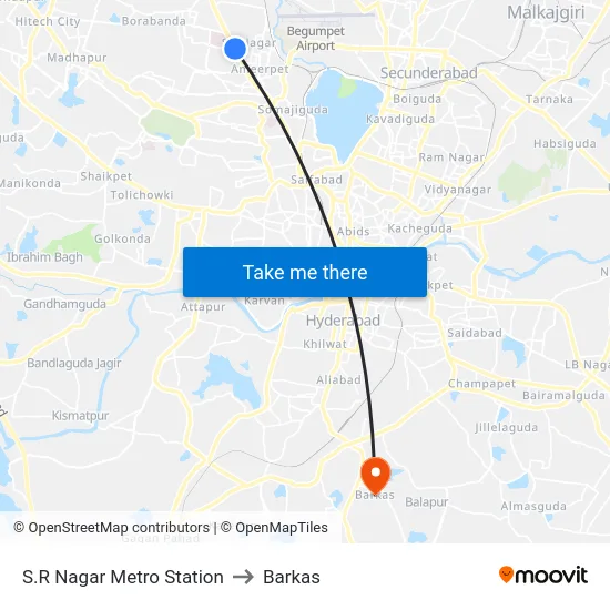 S.R Nagar Metro Station to Barkas map