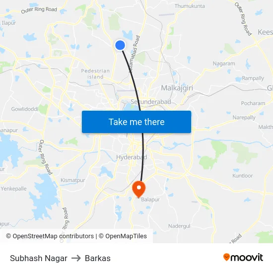 Subhash Nagar to Barkas map