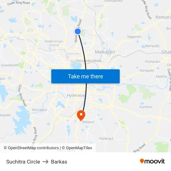 Suchitra Circle to Barkas map