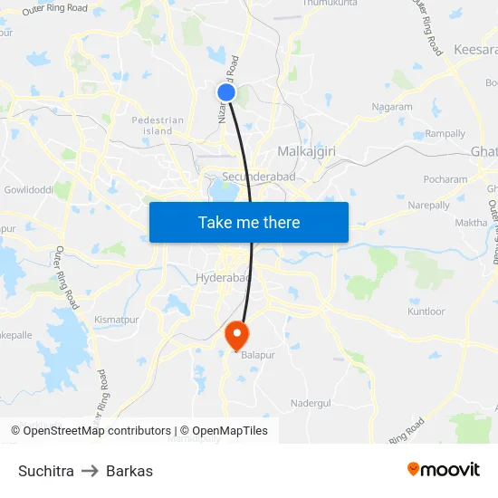 Suchitra to Barkas map