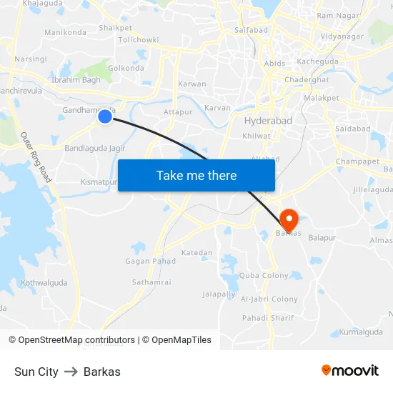 Sun City to Barkas map