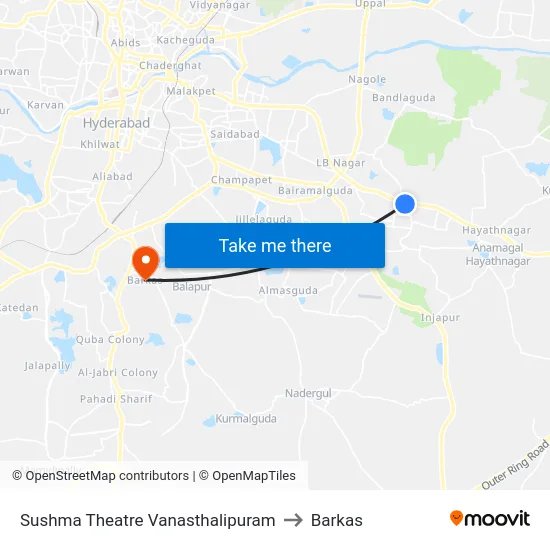 Sushma Theatre Vanasthalipuram to Barkas map