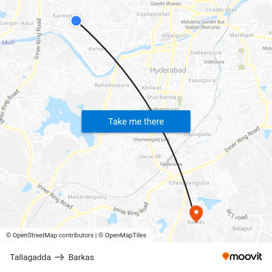 Tallagadda to Barkas map