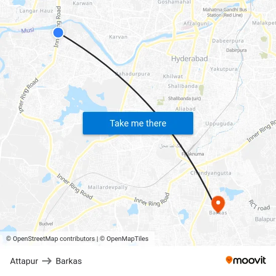 Attapur to Barkas map