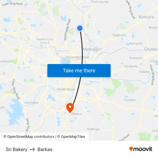 Sri Bakery to Barkas map