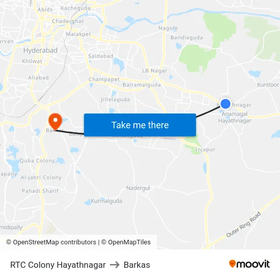 RTC Colony Hayathnagar to Barkas map