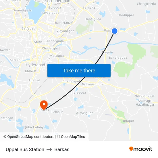 Uppal Bus Station to Barkas map